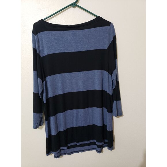 INC blue and black striped, 3/4 sleeve blouse, pullover top, size 1X - Picture 5 of 5